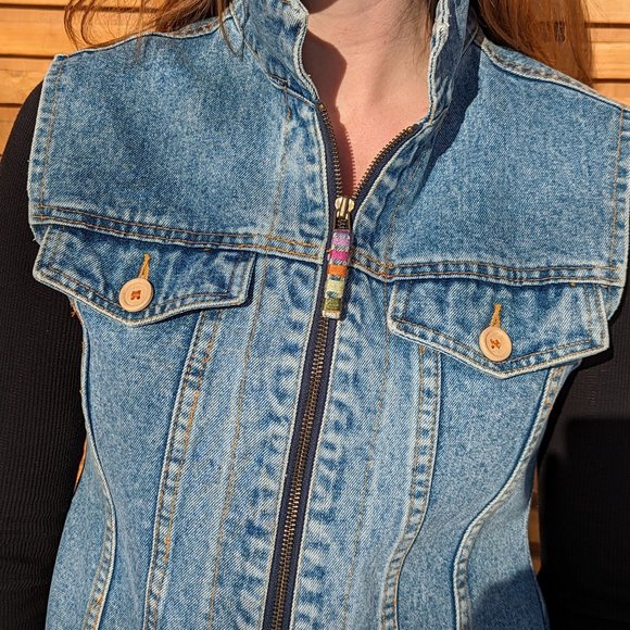 Handpainted / Handstitched Denim Vest - Picture 3 of 8